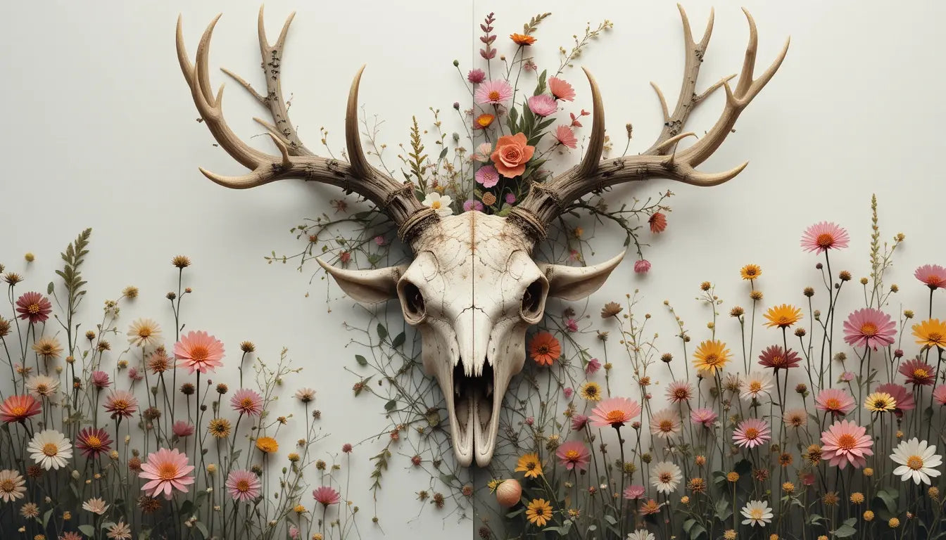 Floral Deer Skull Wall Art Print My Store