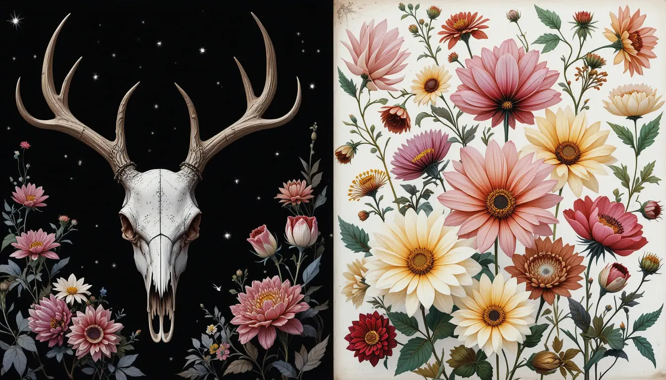 Floral Deer Skull Wall Art Print My Store