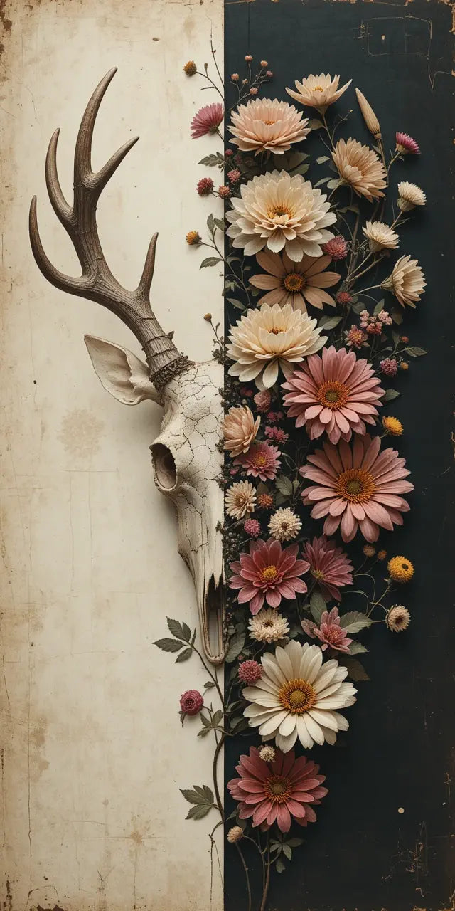 Floral Deer Skull Wall Art Print My Store
