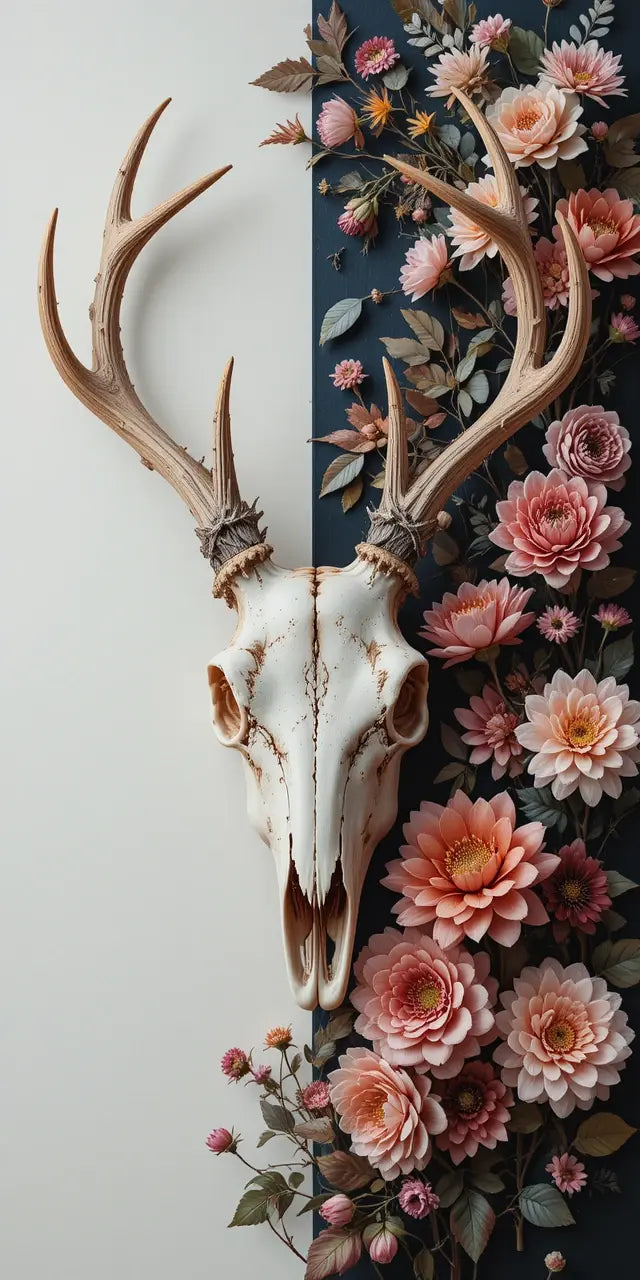 Floral Deer Skull Wall Art Print My Store