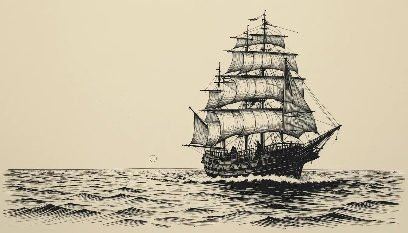 Vintage Sailing Ship Sketch Art My Store