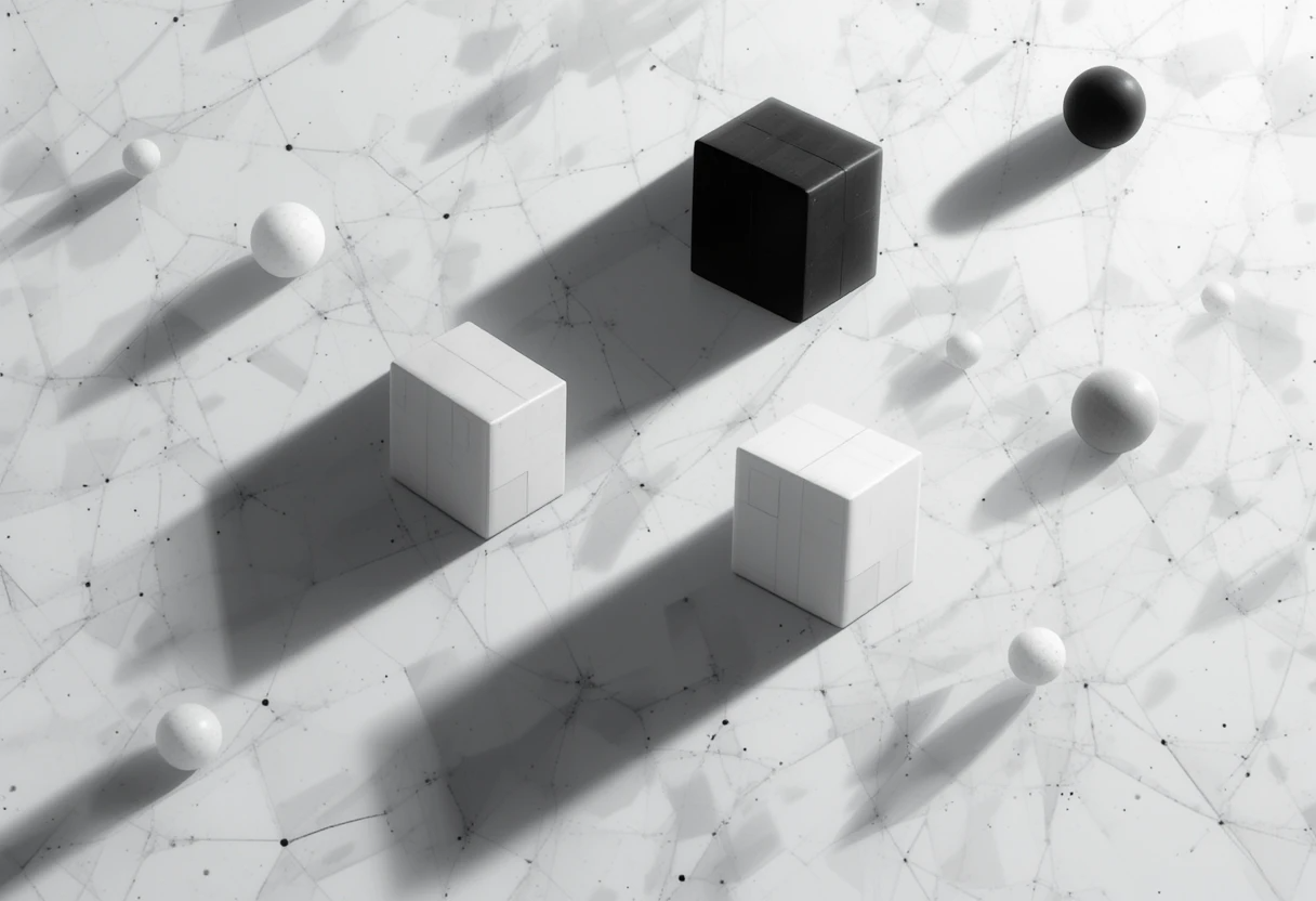 Minimalist marble shelves with a single white sphere