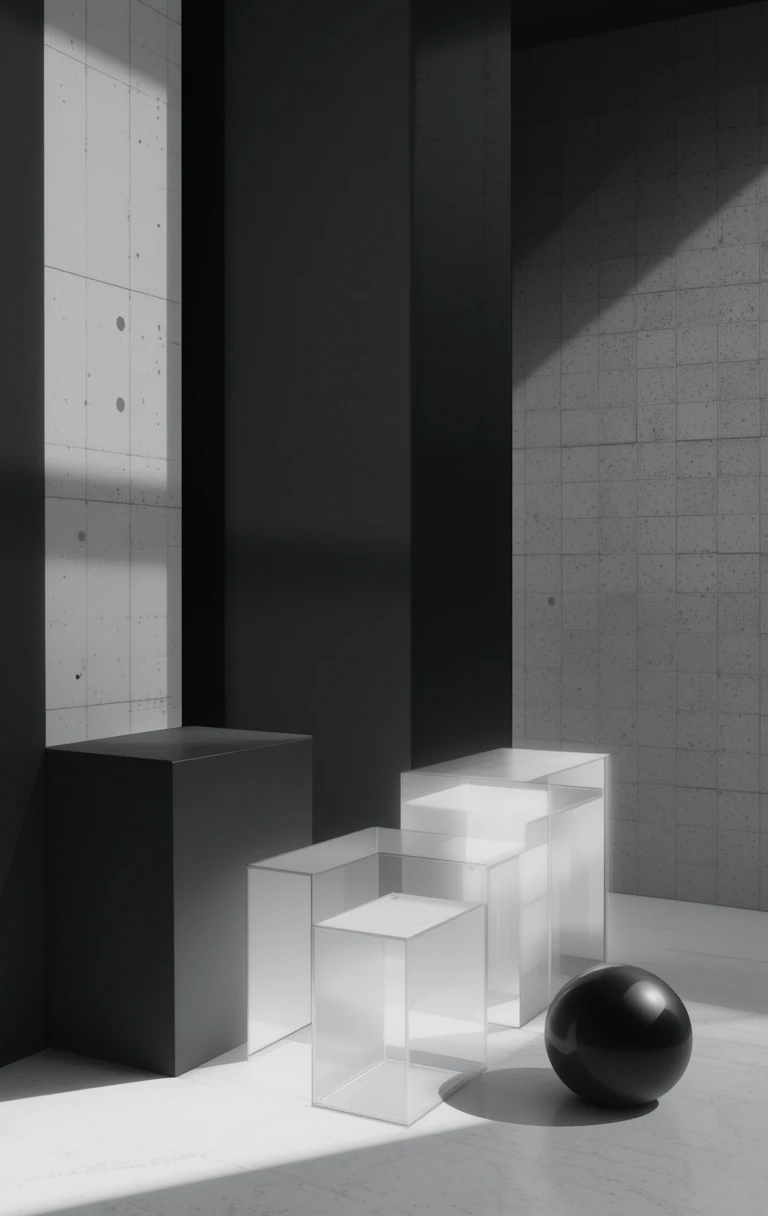 Minimalist marble shelves with a single white sphere