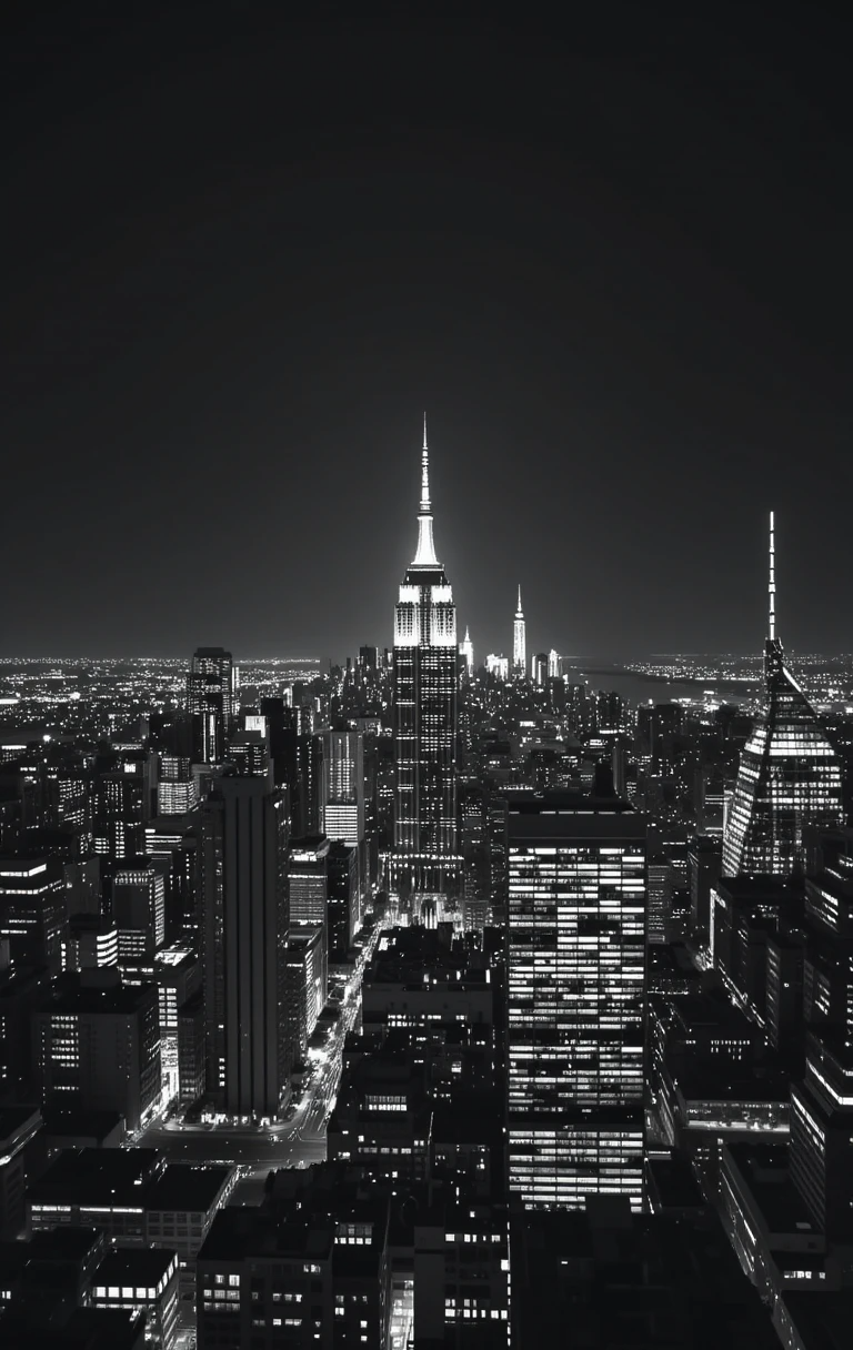 New York City skyline at night featuring the Empire State Building