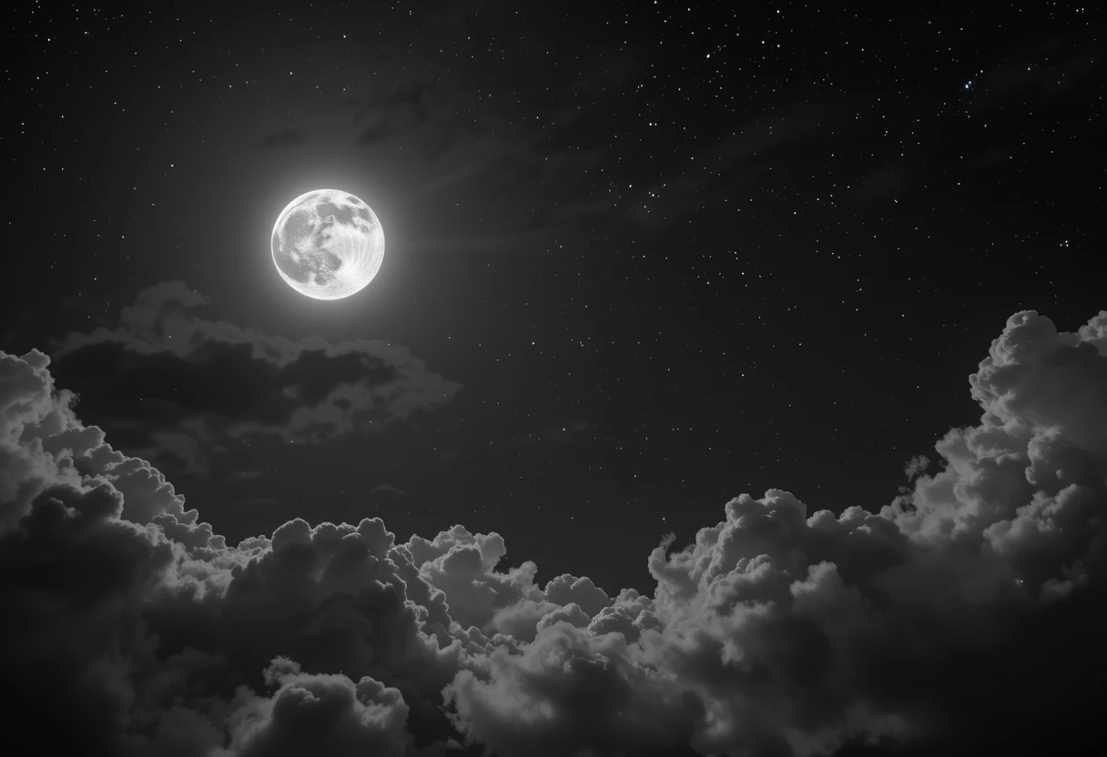 The moon framed by dramatic clouds in the night sky