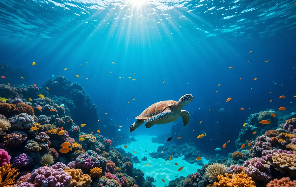 Sea Turtle Swimming in Vibrant Coral Reef My Store