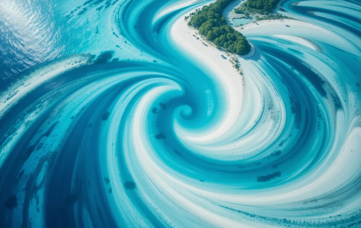 Aerial View of Swirling Ocean Waters and Island My Store