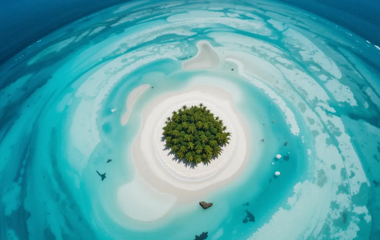 Aerial View of Swirling Ocean Waters and Island My Store