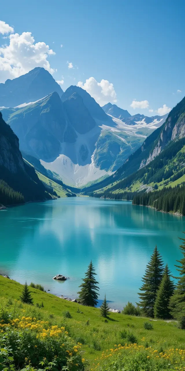 Serene Alpine Lake turquoise Water and Green Valley My Store