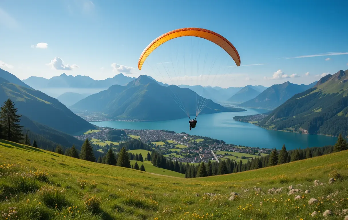 Scenic Mountain Lake with Paragliders My Store
