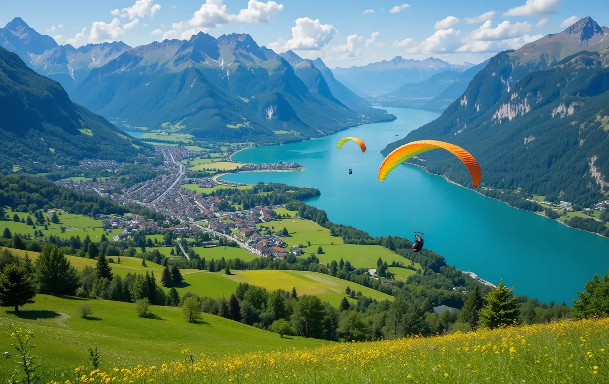 Scenic Mountain Lake with Paragliders My Store