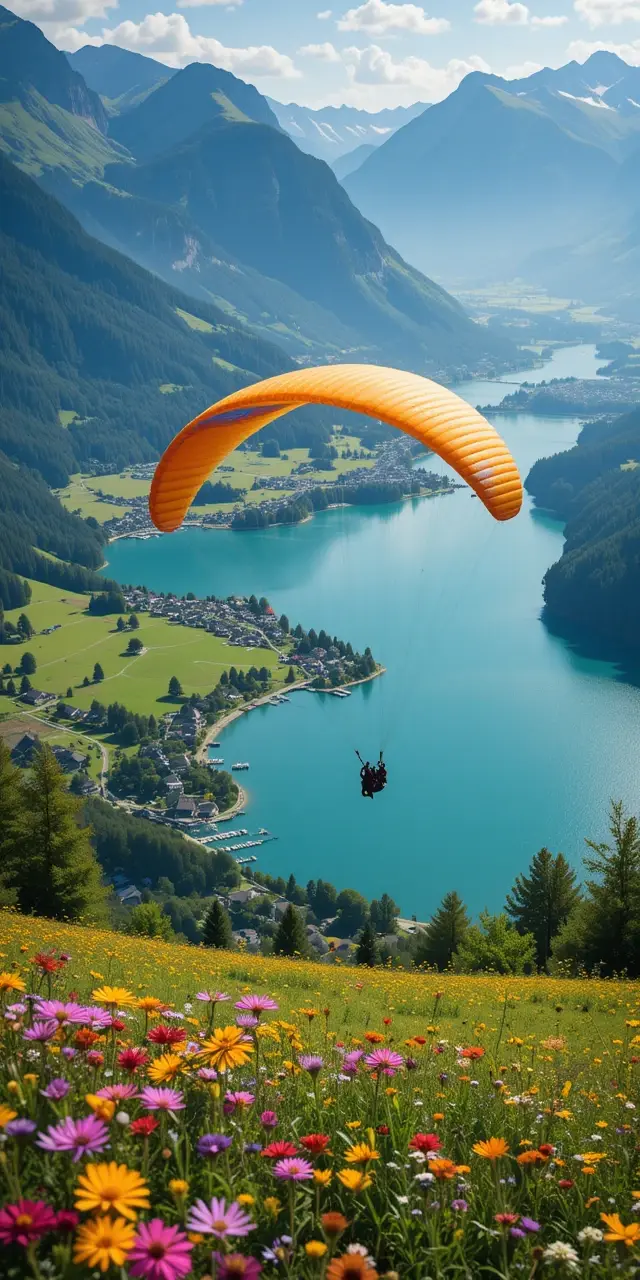 Scenic Mountain Lake with Paragliders My Store