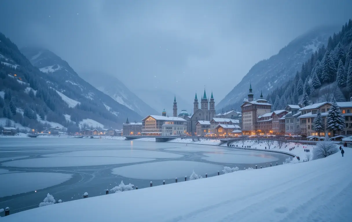 Winter Lakeside Village Panorama My Store