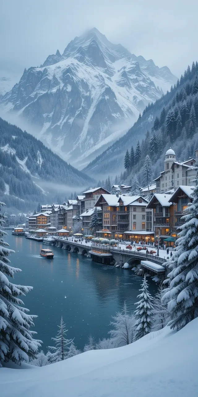 Winter Lakeside Village Panorama My Store