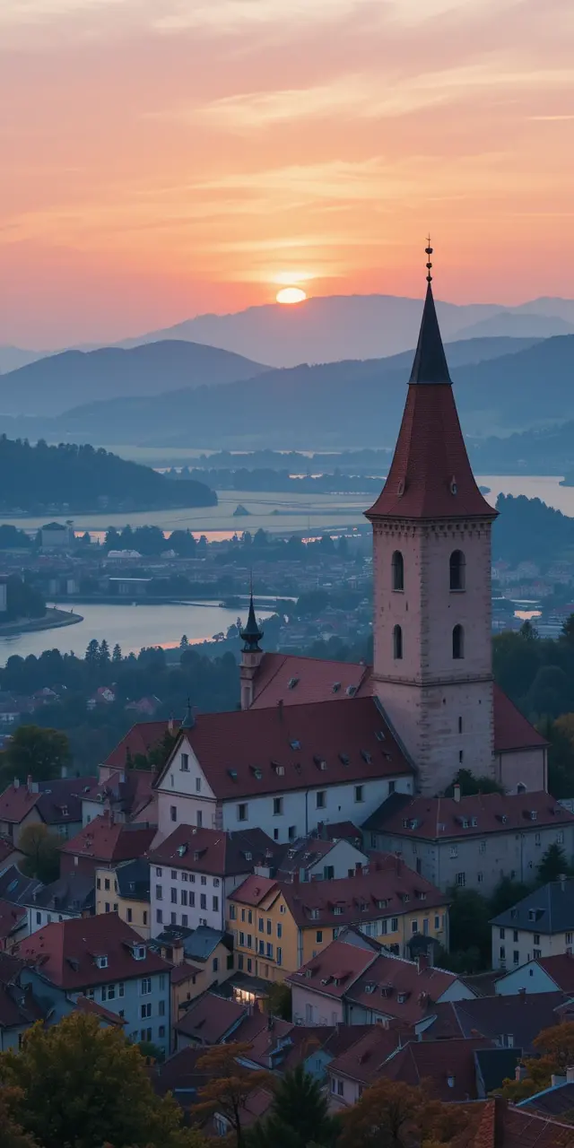 Sunrise Over a Historic Town with Castle My Store