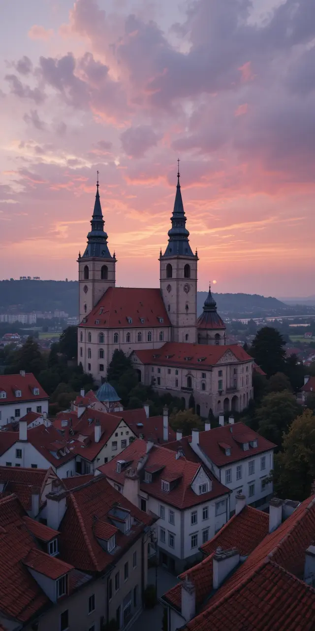 Sunrise Over a Historic Town with Castle My Store