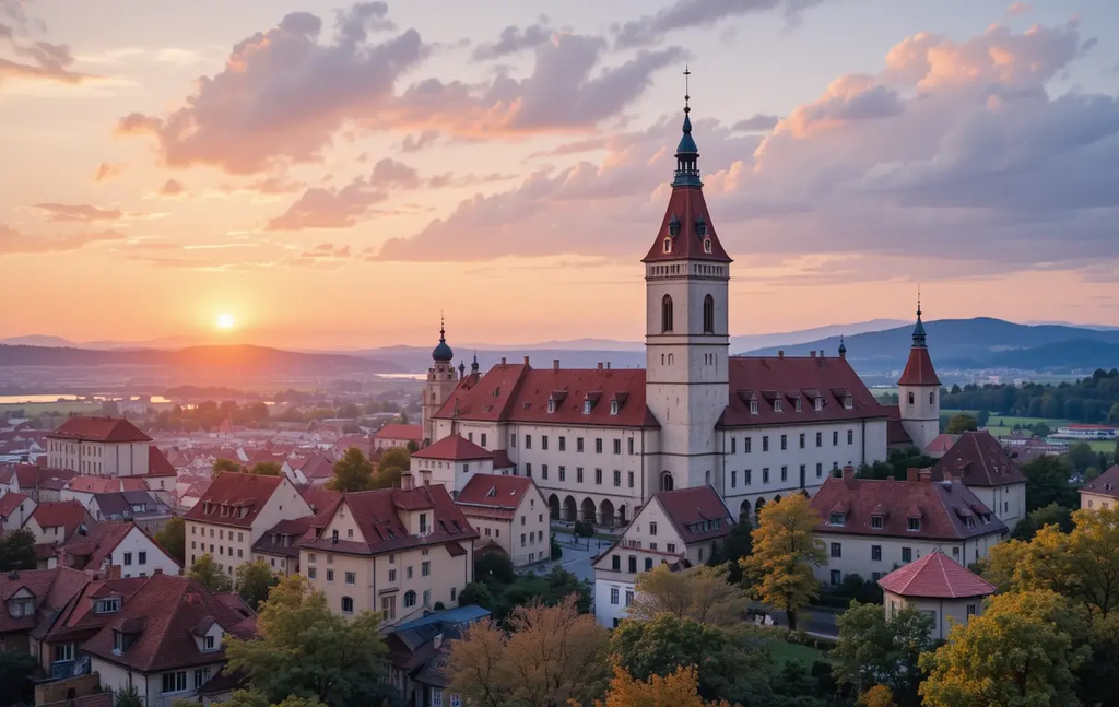 Sunrise Over a Historic Town with Castle My Store