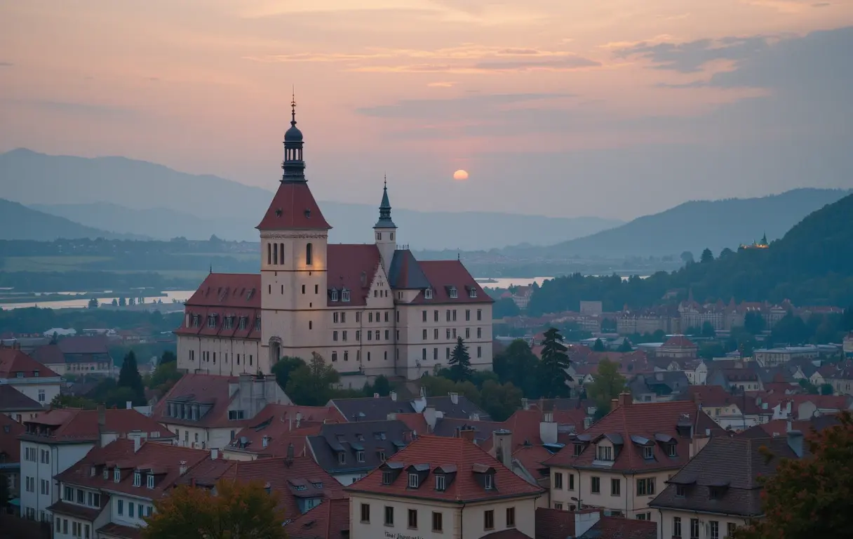 Sunrise Over a Historic Town with Castle My Store