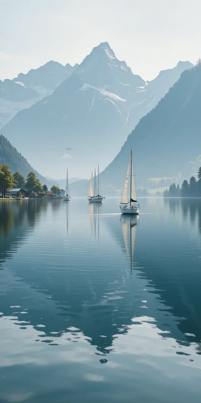 Sailboats on a Mirror-Like Mountain Lake My Store