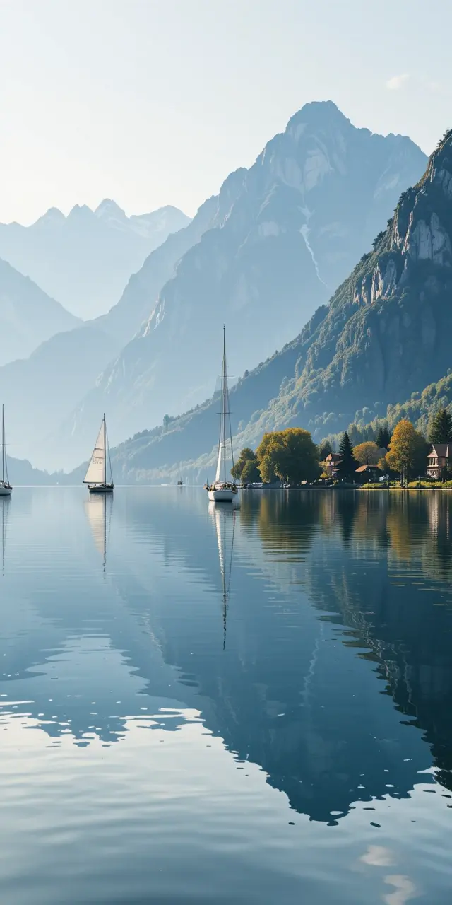 Sailboats on a Mirror-Like Mountain Lake My Store