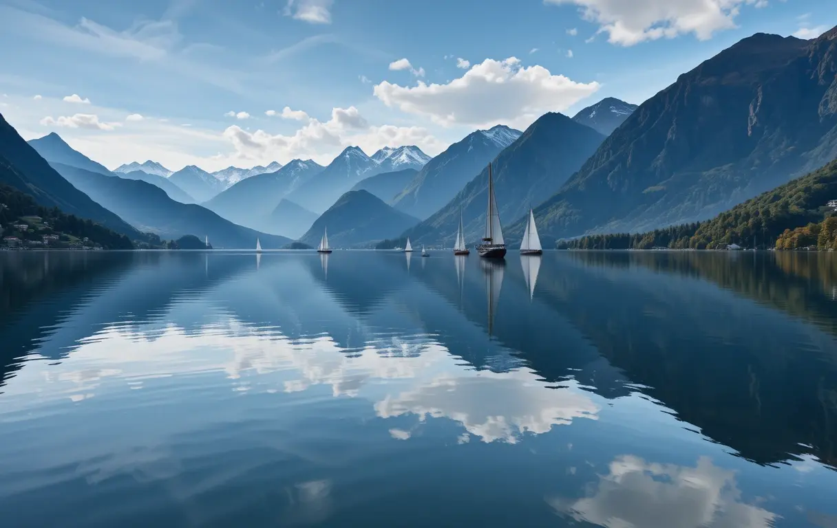 Sailboats on a Mirror-Like Mountain Lake My Store