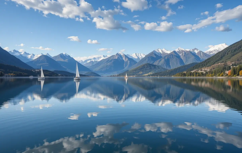 Sailboats on a Mirror-Like Mountain Lake My Store