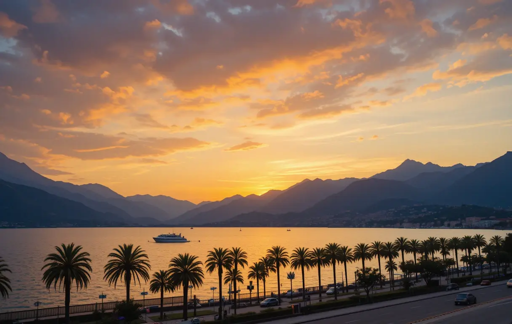 Sunset Over Coastal Palm-lined Bay My Store