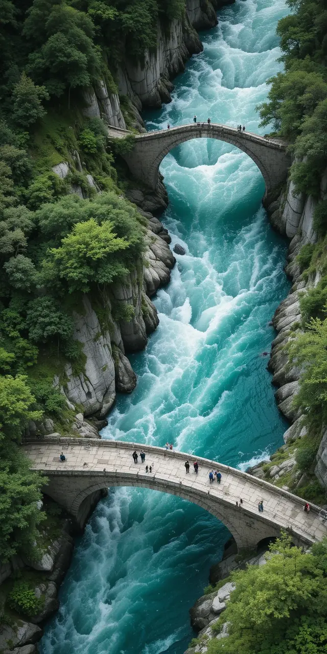 Picturesque Mountain Village with Stone Bridge My Store