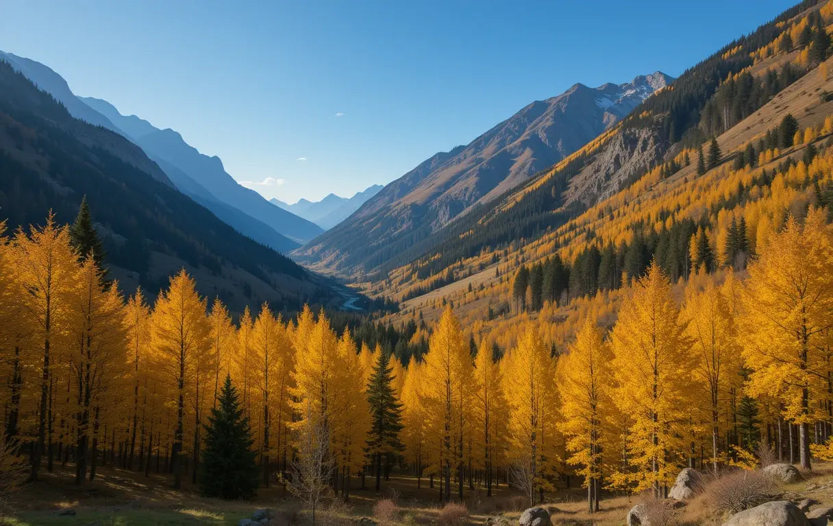 Golden Autumn Trees in Mountain Valley My Store