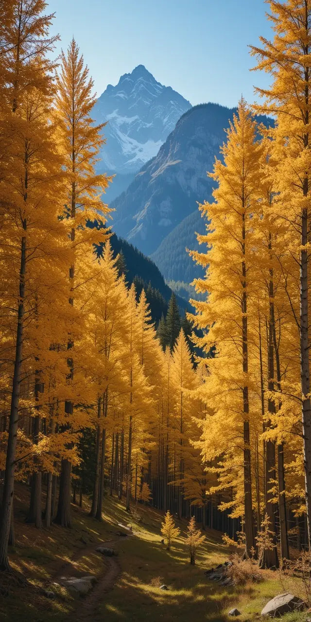 Golden Autumn Trees in Mountain Valley My Store