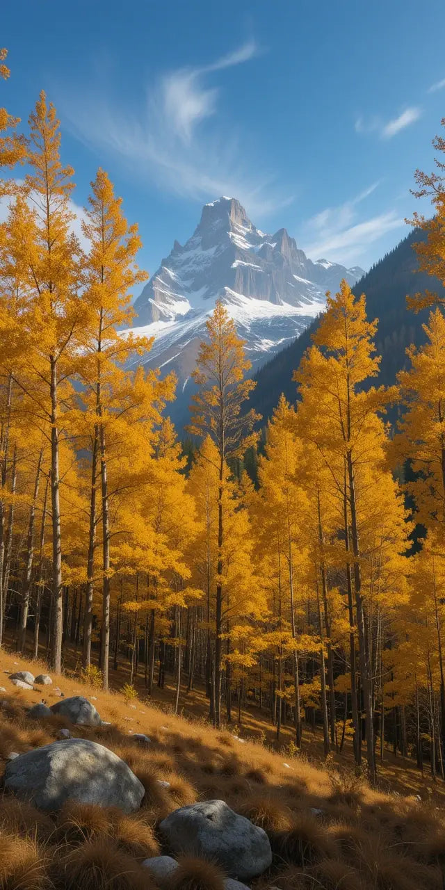 Golden Autumn Trees in Mountain Valley My Store