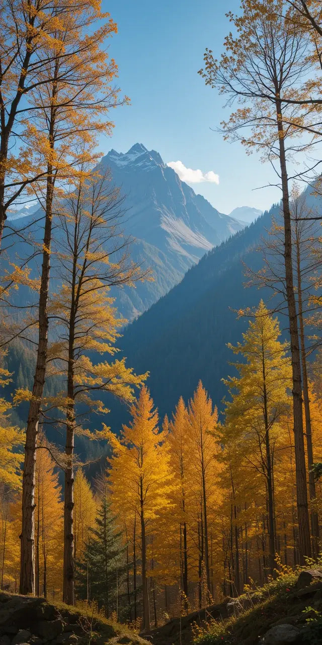 Golden Autumn Trees in Mountain Valley My Store