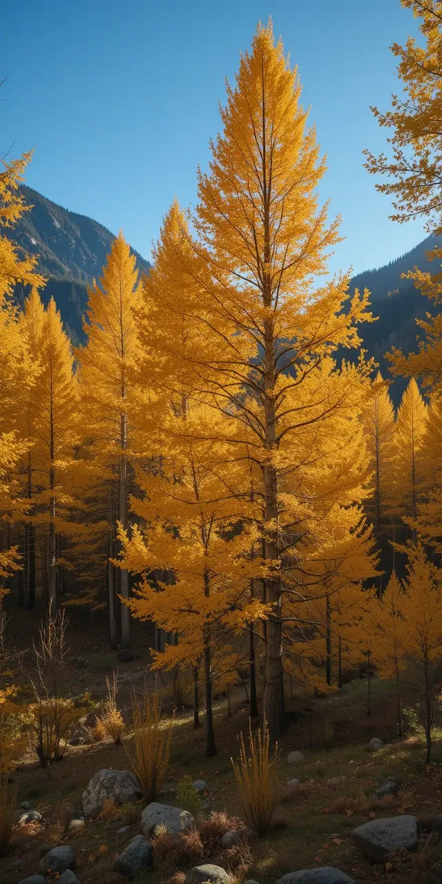 Golden Autumn Trees in Mountain Valley My Store