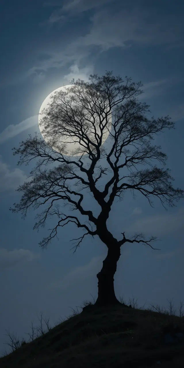 Silhouette of Tree with Full Moon My Store