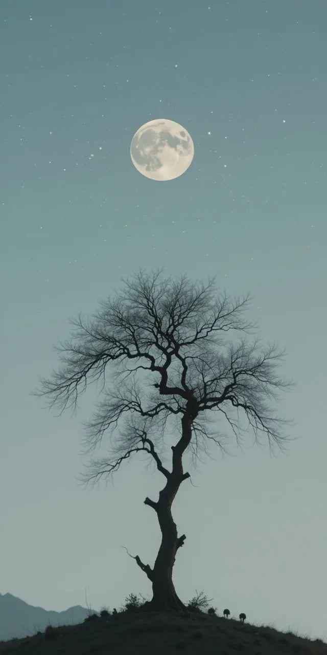 Silhouette of Tree with Full Moon My Store