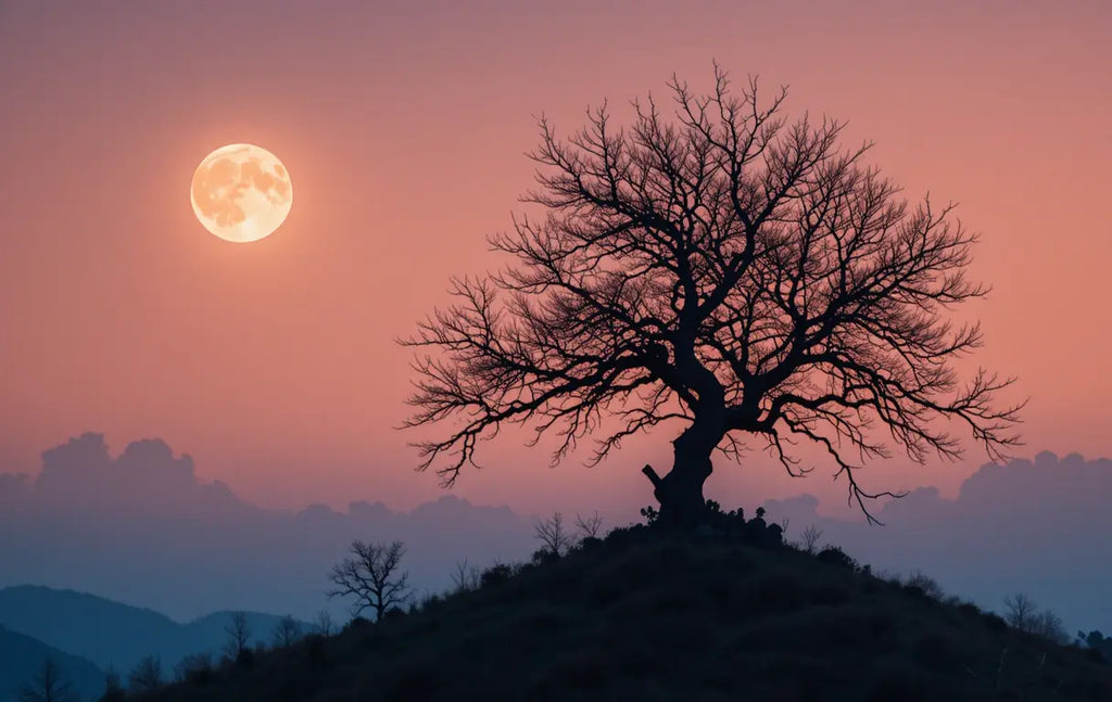 Silhouette of Tree with Full Moon My Store