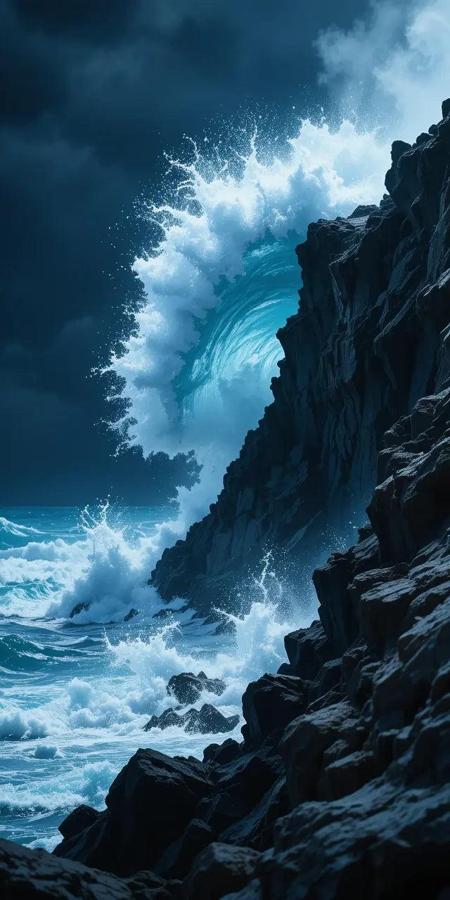 Dramatic Ocean Wave Against Rocky Cliff My Store
