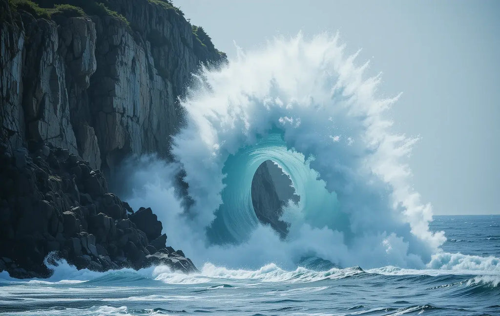 Dramatic Ocean Wave Against Rocky Cliff My Store