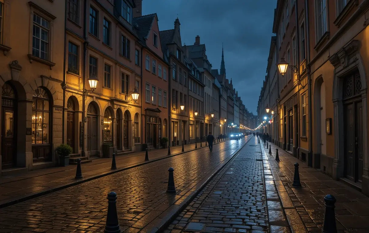 Nighttime Cobblestone Alley with Street Lamp My Store