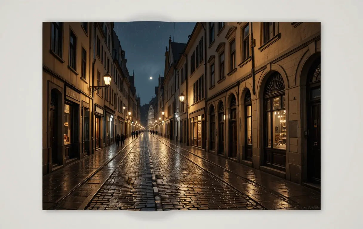 Nighttime Cobblestone Alley with Street Lamp My Store