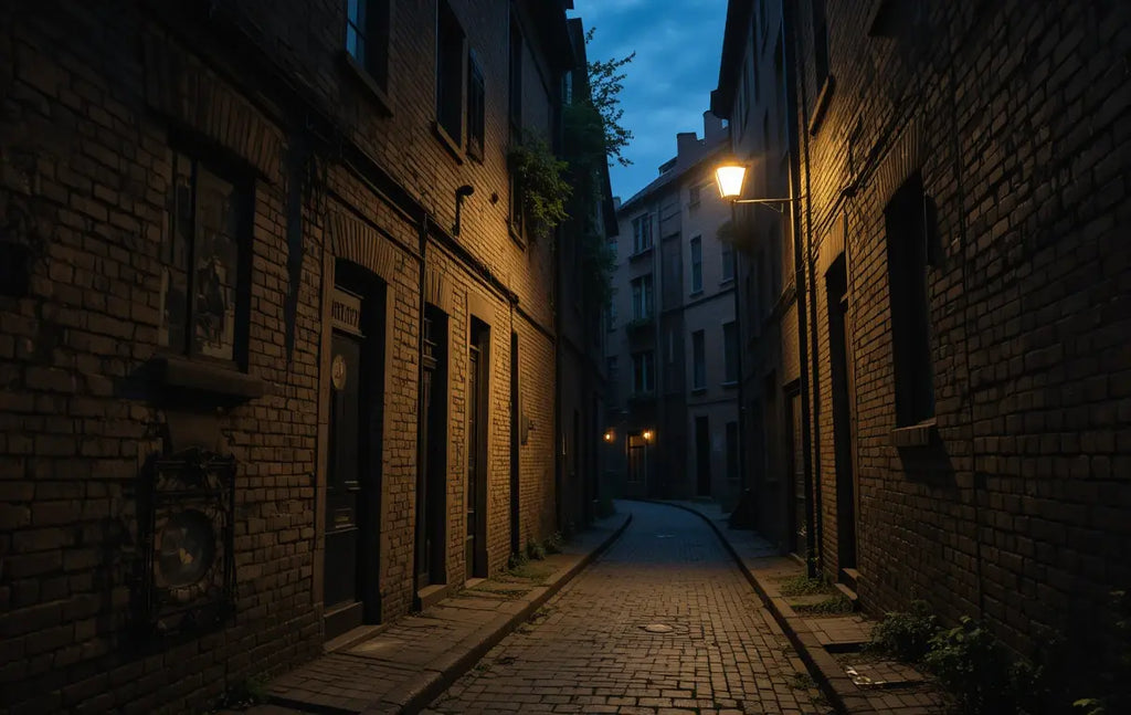 Nighttime Cobblestone Alley with Street Lamp My Store