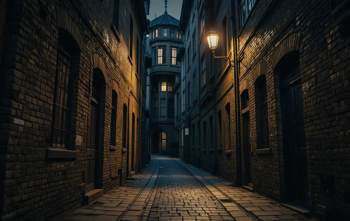 Nighttime Cobblestone Alley with Street Lamp My Store