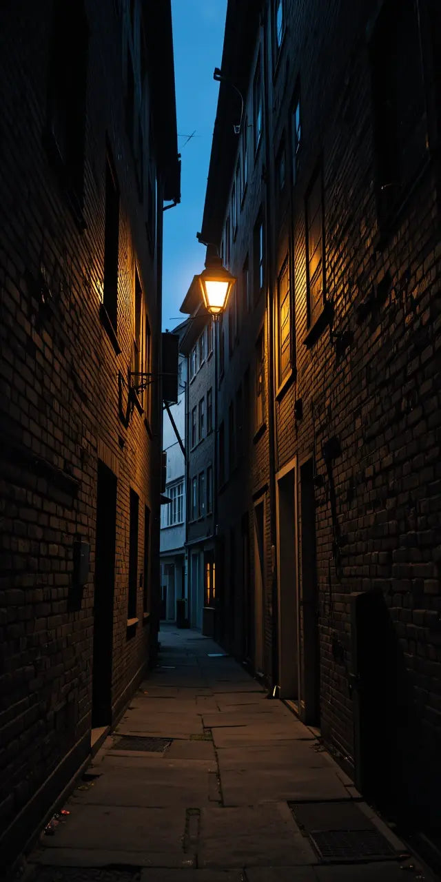 Nighttime Cobblestone Alley with Street Lamp My Store