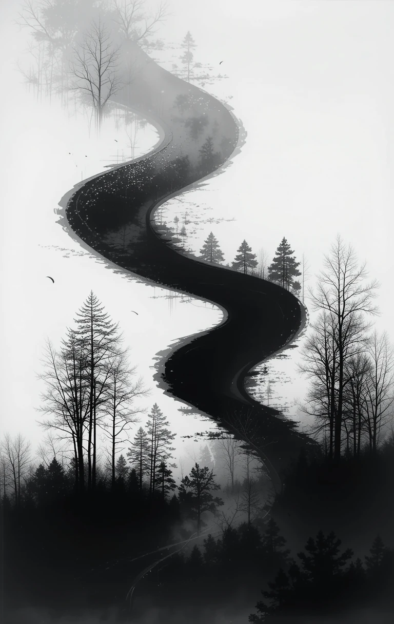 Misty River Through Bare Trees