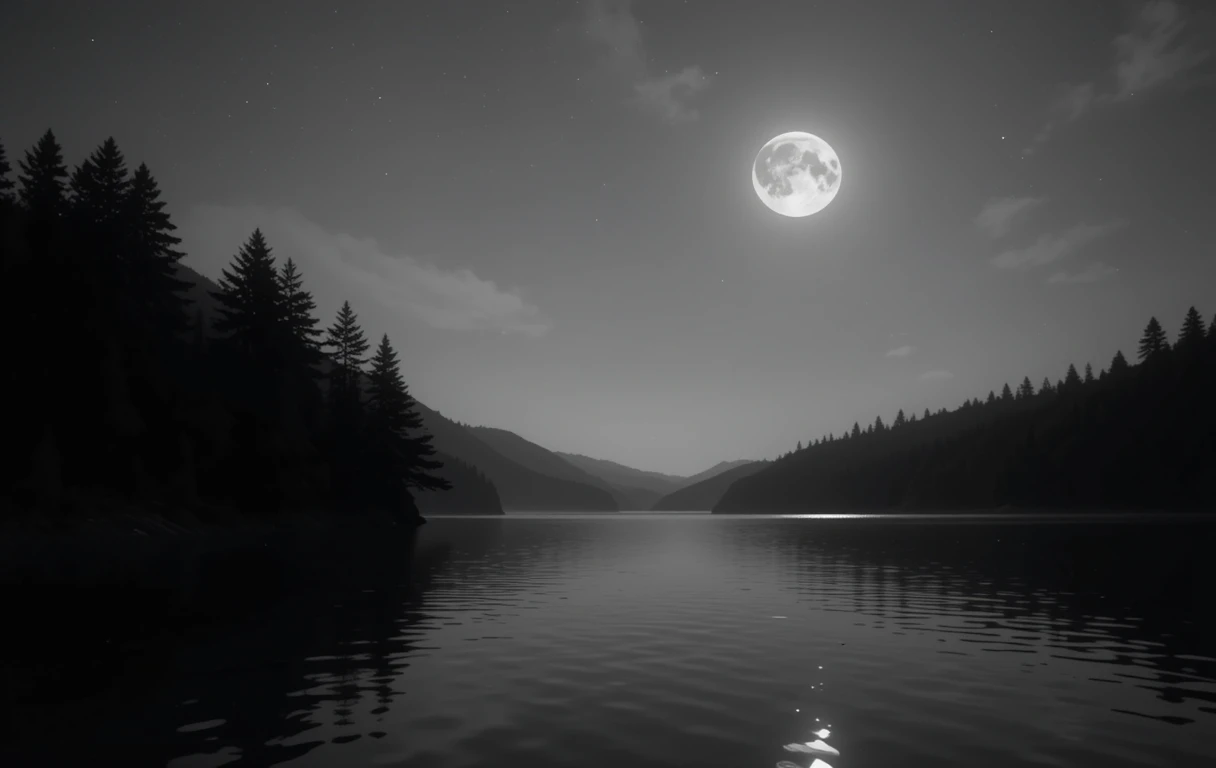 Full Moon Over Calm Lake