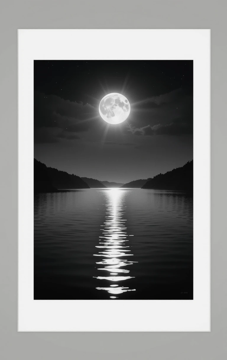 Moonlit Lake with Forest Silhouette