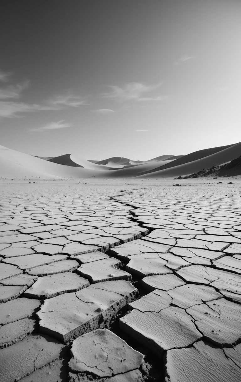 Cracked Dry Lake Bed with Dunes