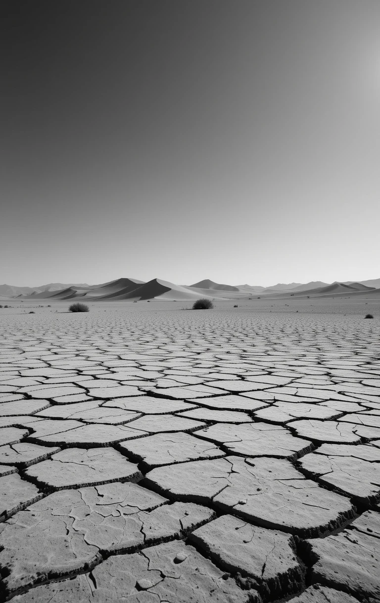 Cracked Dry Lake Bed with Dunes