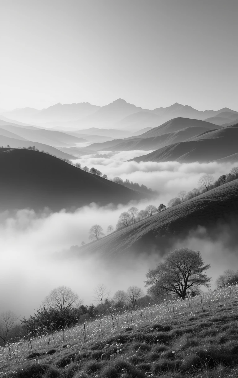 Foggy Hills with Layered Mountains