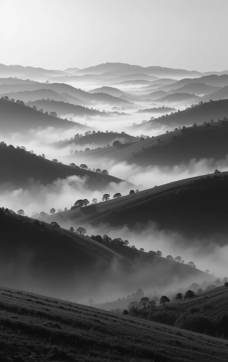 Foggy Hills with Layered Mountains
